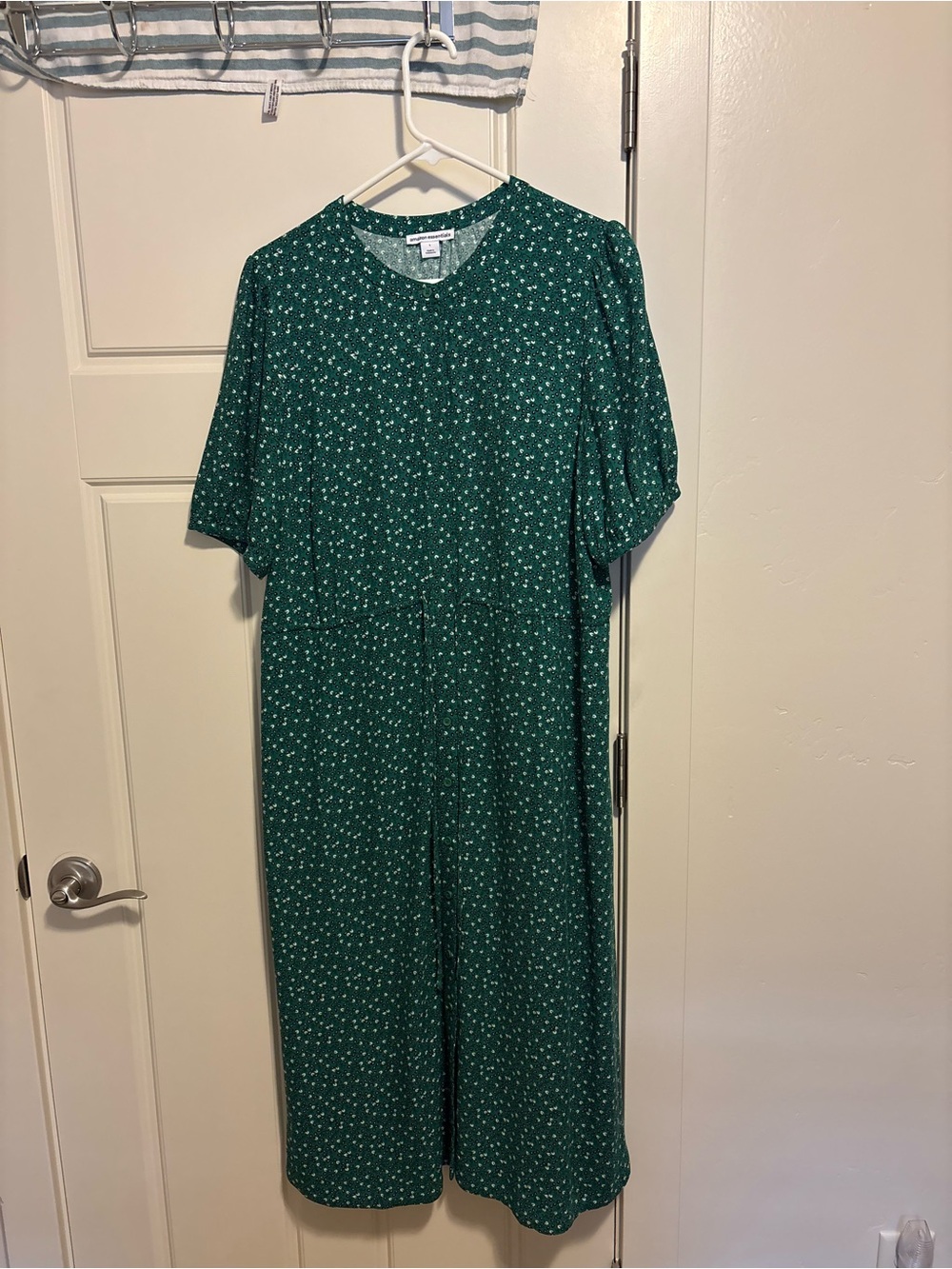 Amazon Essentials Dark Green Floral Maxi Dress with Short Sleeves